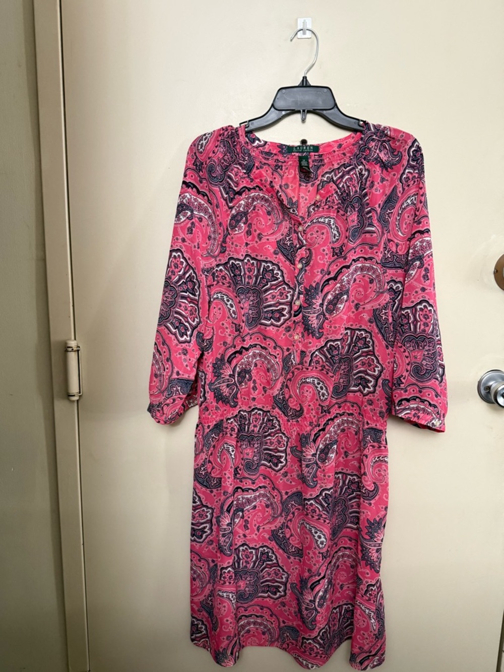 Ralph Lauren Pink Paisley Long-Sleeve Button Front Dress